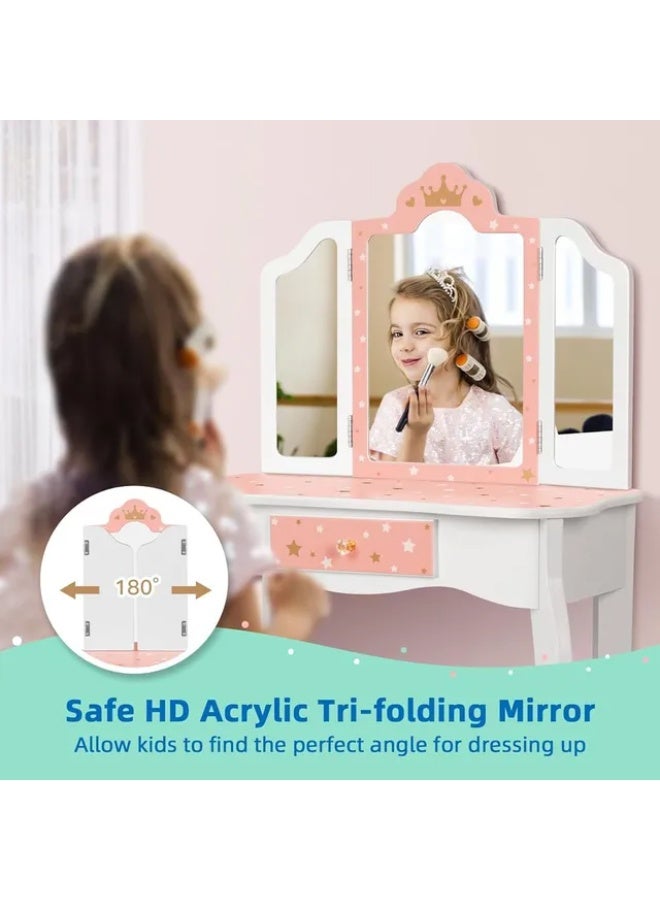 Tooky Toy Princess Vanity Table - Pink/White - 15+ Pcs - Image 3